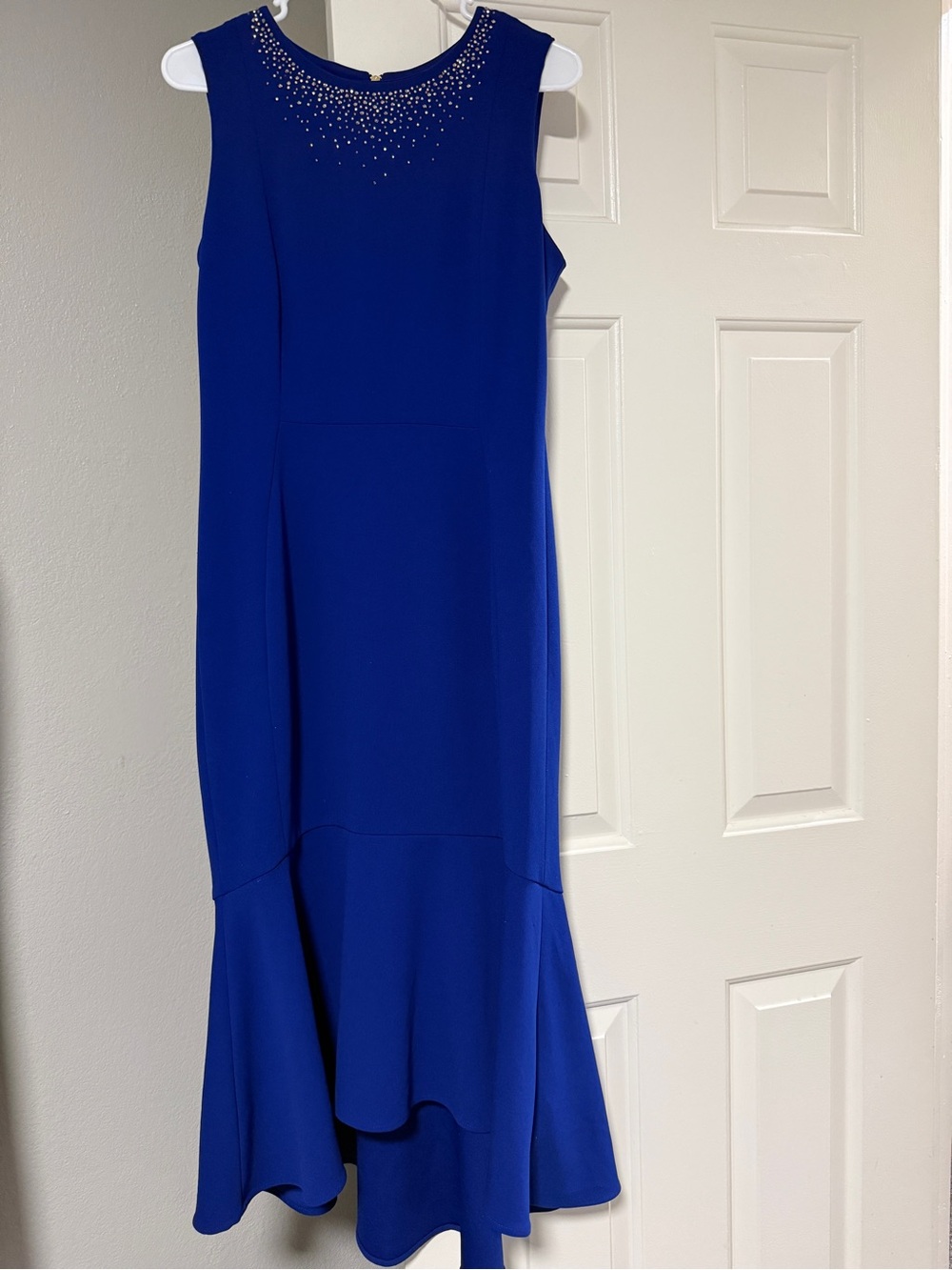 Calvin Klein Royal Blue Sleeveless Beaded Neck Dress